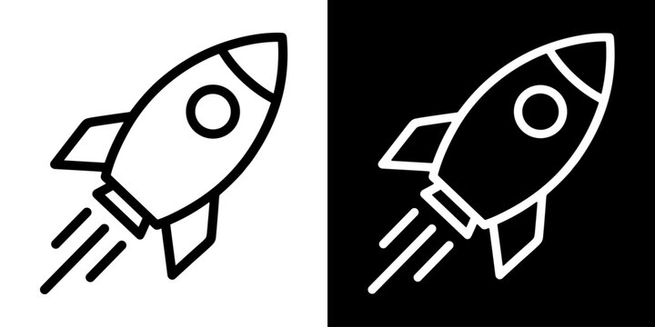 Rocket icon concept in flat black and white style on clean background vector illustration design	