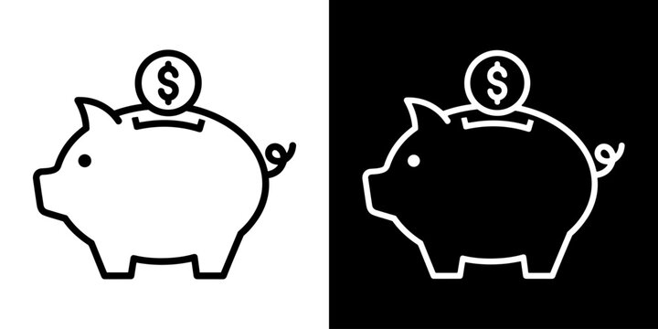 Piggy Bank icon concept in flat black and white style on clean background vector illustration design	