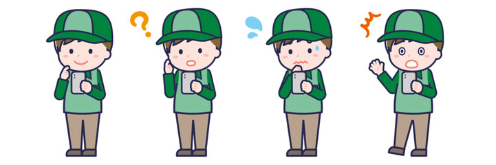 スマートフォンを使う「配達員」の男性