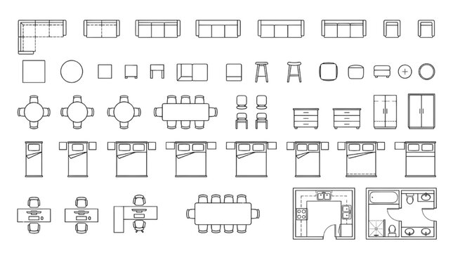 Large Furniture Layout Icon Set &ndash; Architectural Interior Floor Plan Symbols Top View