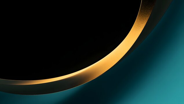 Minimalist circular arch composition with textured gold light highlight against dark blue background and black space creating architectural geometric aesthetic with dramatic contrast and depth