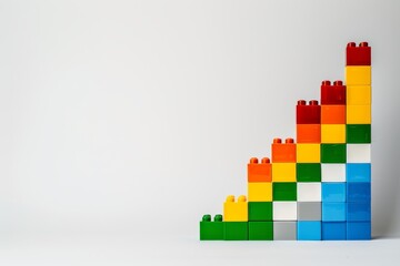 Fototapeta premium Colorful building block bar chart growth concept minimal business graph on light background