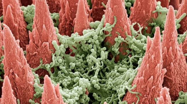 Human Tongue Dorsal Surface With Filiform Papillae and Bacterial Biofilm IA-SEM