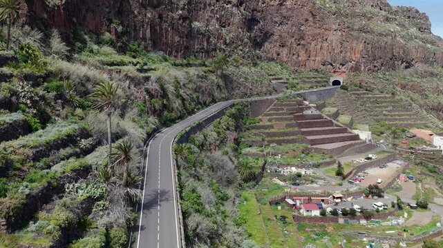 Aerial View of Agulo Village Terrace Farms La Gomera Canary Islands