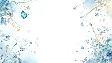 Watercolor Blue Aquamarine Crystal Floral Seamless Pattern Gemstone Botanical