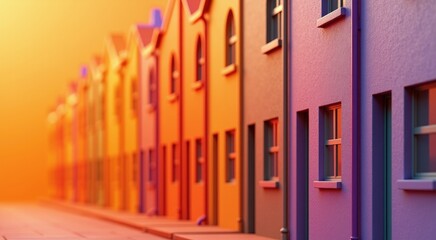 Fototapeta premium Brightly colored buildings line a street in a city