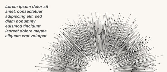 Obraz premium Abstract radial lines with dots at ends in semicircle form. Minimalist vector illustration of circular data burst or network connectivity. Technical background for web and print design.
