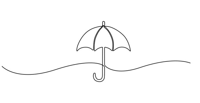 Umbrella Continuous Line Icon, Continuous one line drawing of opened umbrella. Single line drawing illustration of umbrella proction for rain