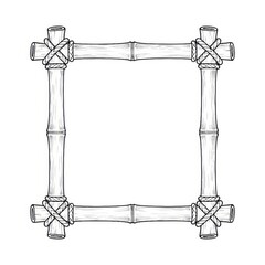 Obraz premium Hand drawn ink sketch of rectangular Bamboo frame isolated on white background. Traditional tattoo illustration.
