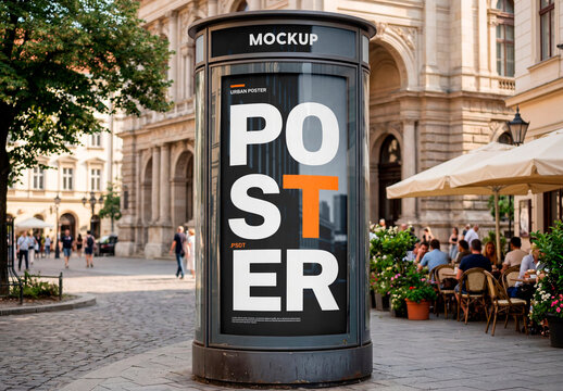 Cylindrical Street Advertising Mockup