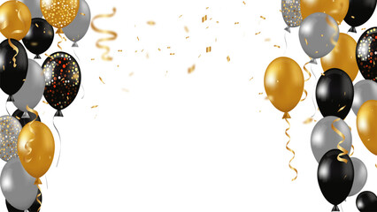 Elegant party balloons frame with black and gold decorative elements © Rayhan Studio 