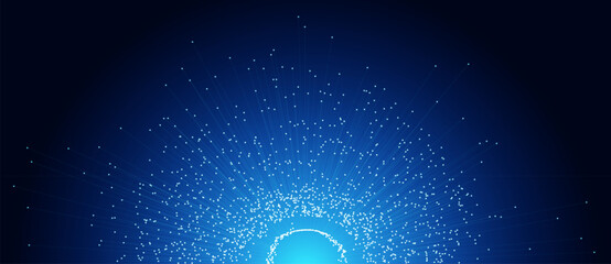 Plakat Abstract glowing blue radial lines with dots in semicircle form. Futuristic data visualization of network nodes and digital connectivity. Technical background for tech and science design.