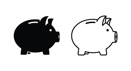 Obraz premium Black and white piggy bank icons Vector