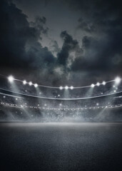 Naklejka premium textured sport field with asphalt, urban style. free copy space background - stadium center, midfield. Poster.