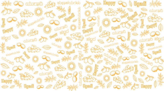 Ugadi or yugadi concept pattern background sweet box pattern, kannada text