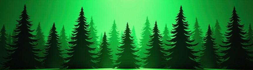 Obraz premium A green background with a forest of pine trees and a bright moon plant background banner