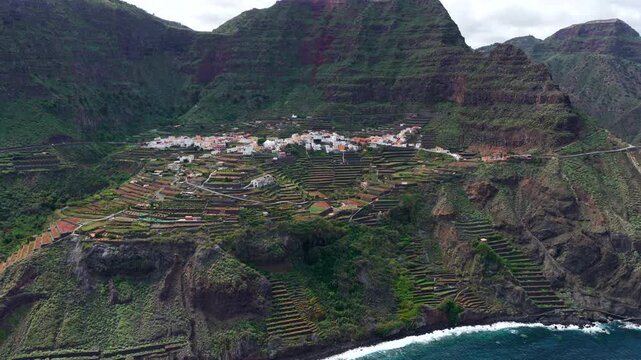 Aerial View of Agulo Village Terrace Farms La Gomera Canary Islands