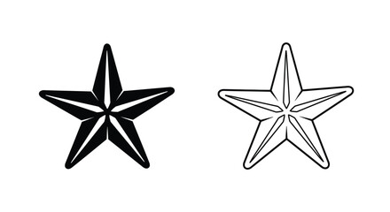 Obraz premium Set of 2 black and white star icons vector, one solid filled and one outlined, perfect for rating, favorite, or achievement UI design elements