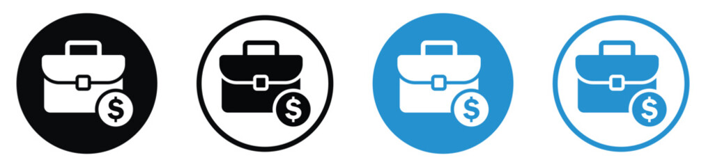 Fototapeta premium Business briefcase with a dollar coin symbol. Represents salary, investment portfolio, commercial profit, project budget, or financial services. Professional vector set in various colors.