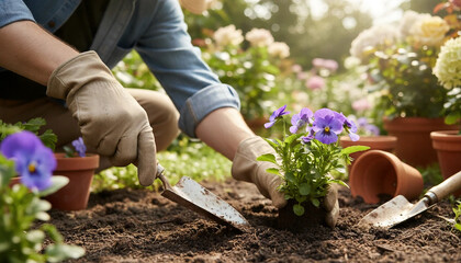 Fototapeta premium Spring gardening activities and sustainable lifestyle concept