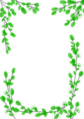 Hand drawn green leaf frame, watercolor botanical border with copy space