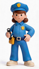 3D cartoon style European female Police Officer character illustration with cute rounded design, clean bright colors, and warm soft lighting