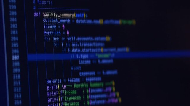 Programming code displayed on monitor with vibe coding workflow and ai assistant on dark interface. Bright syntax colors highlight structured logic and intelligent software engineering process. 