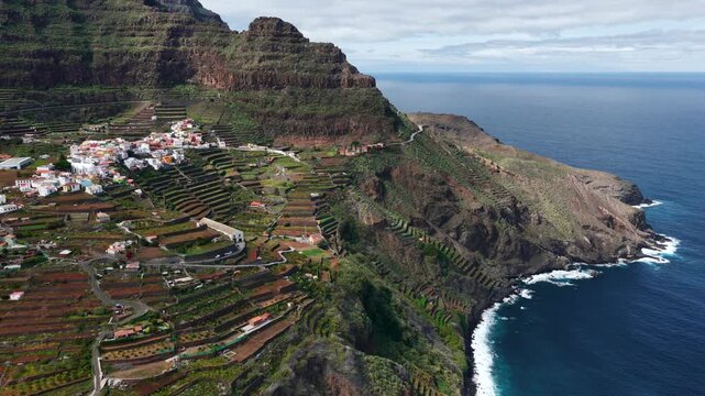 Aerial View of Terrace Fields Agulo La Gomera Agricultural Heritage