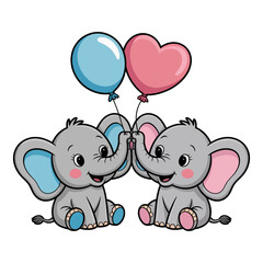 Naklejka premium A cute cartoon illustration of two elephants with colorful balloons