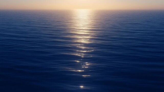 Gentle ocean waves shimmering under the sunlight at twilight on the horizon