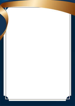Portrait Elegant certificate border with golden ribbon and blue frame.