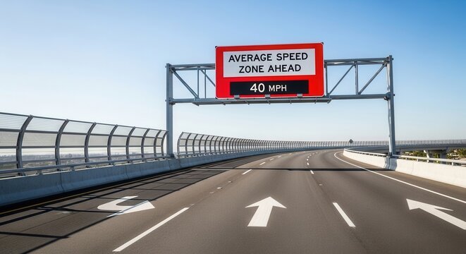 Highway Average Speed Zone Ahead Signaling Safe Driving And Maintaining 40 MPH Limit