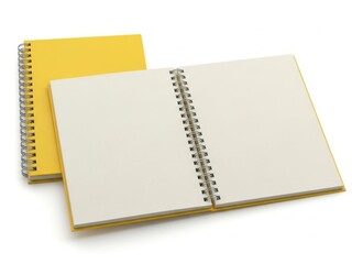 Open notebook with yellow cover and spiral binding