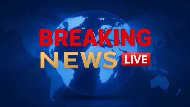 Breaking News Live graphic against a backdrop of a world map