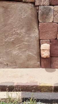 Ancient Tenon Heads at the Semi-Subterranean Temple of Tiwanaku, Bolivia