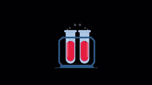 Animated Test Tubes with Blood Sample in a Rack. Medical Test Concept Video - Transparent
