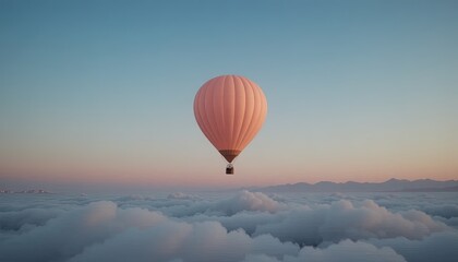 Obraz premium Experience the freedom of flight with a pink hot air balloon adventure over dreamy clouds at sunset, perfect for travel and adventure promotions