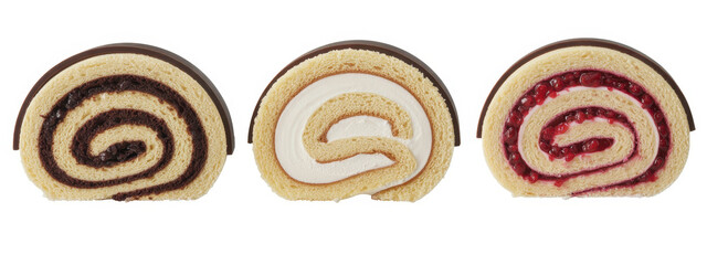 Fototapeta premium Chocolate, vanilla, and strawberry cake rolls