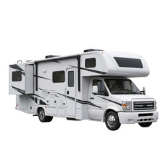 A white RV motorhome on transparent background