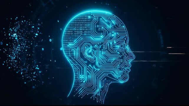 AI Mindscape Digital Profile with Circuitry and Data Flow.