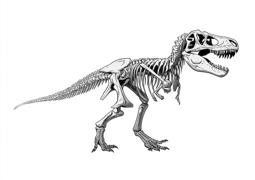 Illustration of a tyrannosaurus rex skeleton in profile