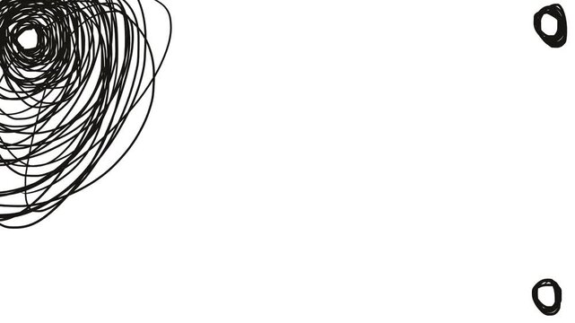 There are moving circles or swirling hatching at the corners of the image.