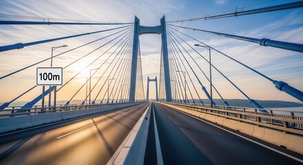 Naklejka premium Dramatic Suspension Bridge Architecture Illuminated by The Morning Sun in an Amazing View