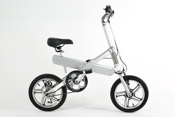 Silver bicycle on white background