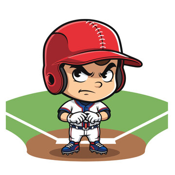 Angry Baseball Player Cartoon Character Ready to Play.