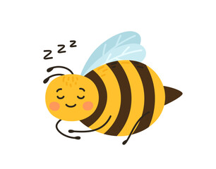 Obraz premium Cute bee sleeping. Flat vector illustration.
