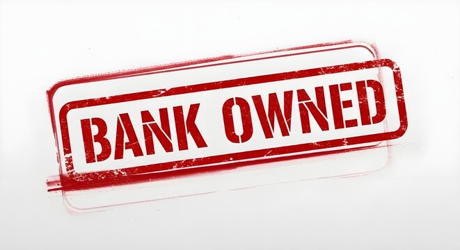 Red bank owned stamp on white background for financial concepts