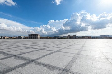 Open Sky and Large Paved Plaza with Buildings