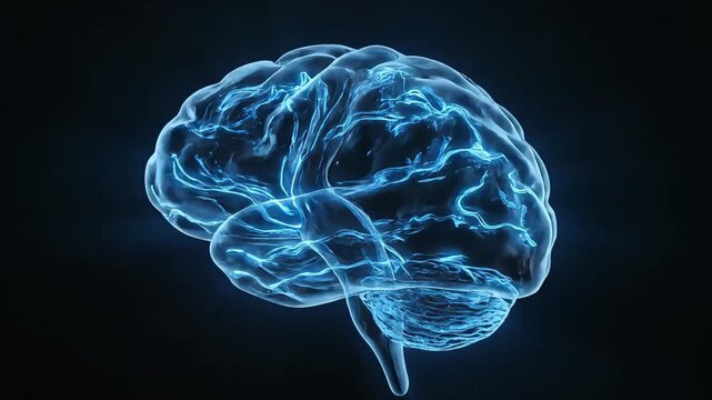 Brain Glowing Transparent Blue Digital Neural Activity Representing Intelligence Science and Technology