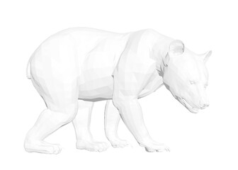 Polygonal polar bear stands in a low poly black and white illustration with clearly defined geometric fur and features.